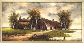Olieverf op paneel van een boerderij