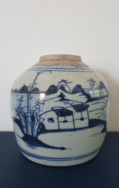 Chinese gemberpot blauw/witte decoratie