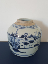 Chinese gemberpot blauw/witte decoratie