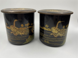 2 vintage blikken met chinoiserie decor