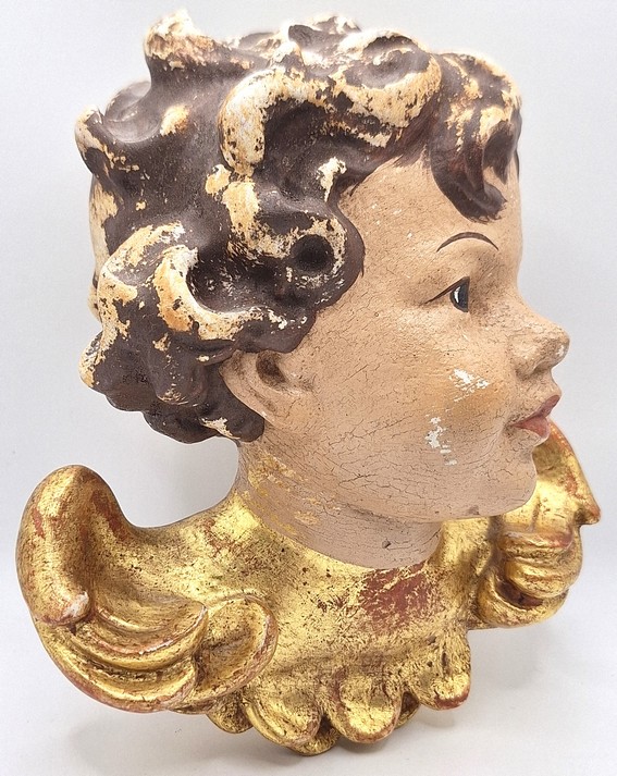 Paar handbeschilderde Putti hoofden