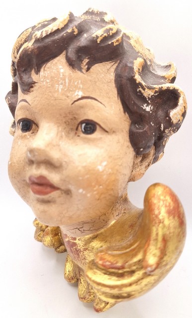 Paar handbeschilderde Putti hoofden