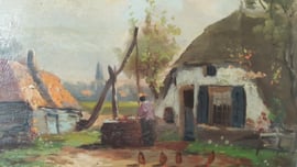 Schilderij van boerderij met waterput