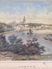 Kleurenlitho gezicht op Arnhem