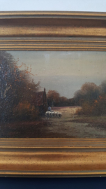 Olieverf van boer met schapen