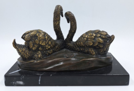 Bronzen sculptuur van 2 zwanen