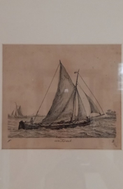 Gravure van zeilboot door Gerrit Groenewegen