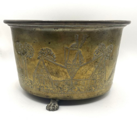 Messing jardinière met Hollands decor