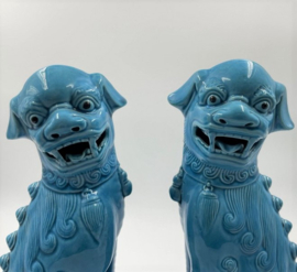 2 turquoise Chinese tempelleeuwen