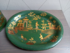 Metalen ovale koektrommel met chinoiserie decor
