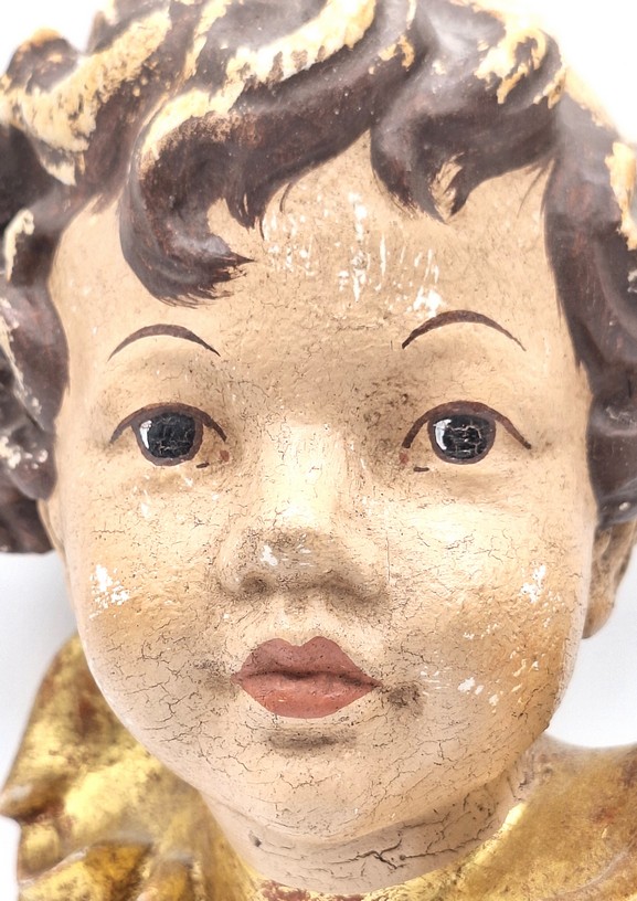 Paar handbeschilderde Putti hoofden