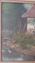 Schilderij van boerderij aan het water