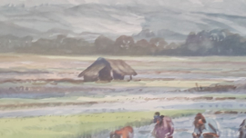Soewardja - Indonesisch landschap met werkers op rijstveld