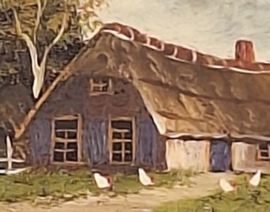 Olieverf op paneel van een boerderij