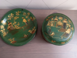 Metalen ronde koektrommel met chinoiseriedecor