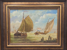 Olieverf van schepen op zee