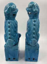 2 turquoise Chinese tempelleeuwen