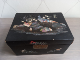 Japans zwart lakwerk theedoos met parelmoer decoratie