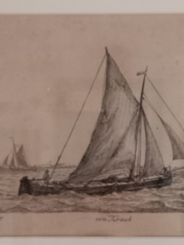 Gravure van zeilboot door Gerrit Groenewegen