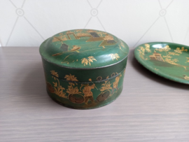 Metalen ronde koektrommel met chinoiseriedecor