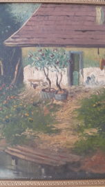 Schilderij van boerderij aan het water