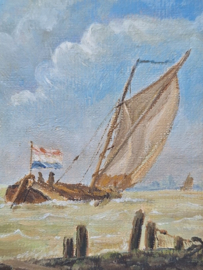 Olieverf van schepen op zee