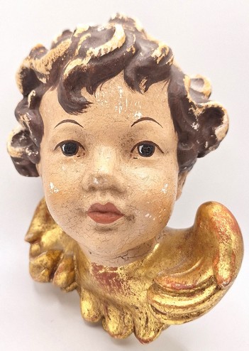 Paar handbeschilderde Putti hoofden