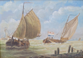 Olieverf van schepen op zee
