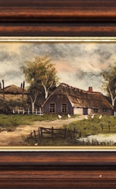 Olieverf op paneel van een boerderij