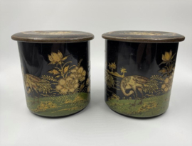 2 vintage blikken met chinoiserie decor