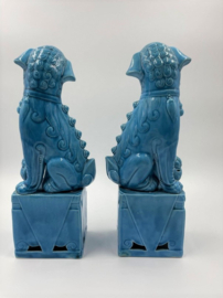 2 turquoise Chinese tempelleeuwen