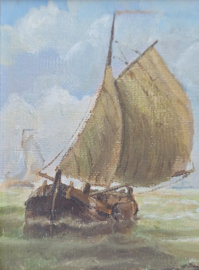 Olieverf van schepen op zee