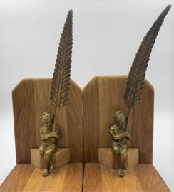 Set houten boekensteunen met engelen