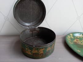 Metalen ronde koektrommel met chinoiseriedecor