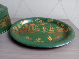 Metalen ovale koektrommel met chinoiserie decor