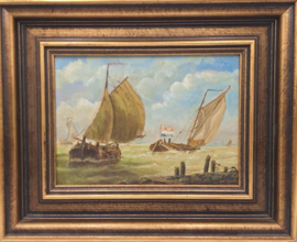 Olieverf van schepen op zee