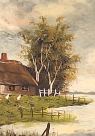 Olieverf op paneel van een boerderij