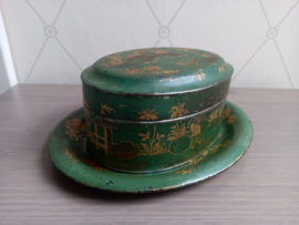 Metalen ovale koektrommel met chinoiserie decor
