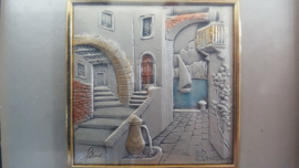 Schilderijtje van zilver - Italiaans straatbeeld