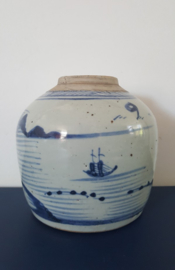 Chinese gemberpot blauw/witte decoratie