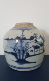 Chinese gemberpot blauw/witte decoratie