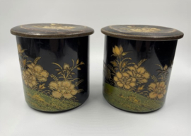 2 vintage blikken met chinoiserie decor