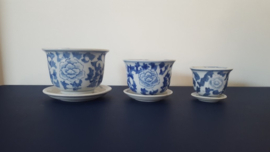 3 chinese bloempotjes met onderschotel