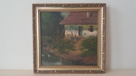 Schilderij van boerderij aan het water