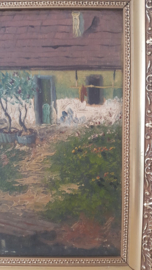Schilderij van boerderij aan het water
