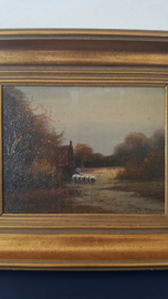 Olieverf van boer met schapen