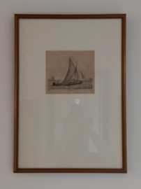 Gravure van zeilboot door Gerrit Groenewegen