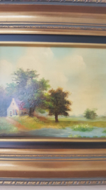 Schilderij van huis aan vijver, J. Craom