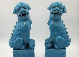 2 turquoise Chinese tempelleeuwen