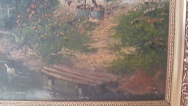 Schilderij van boerderij aan het water